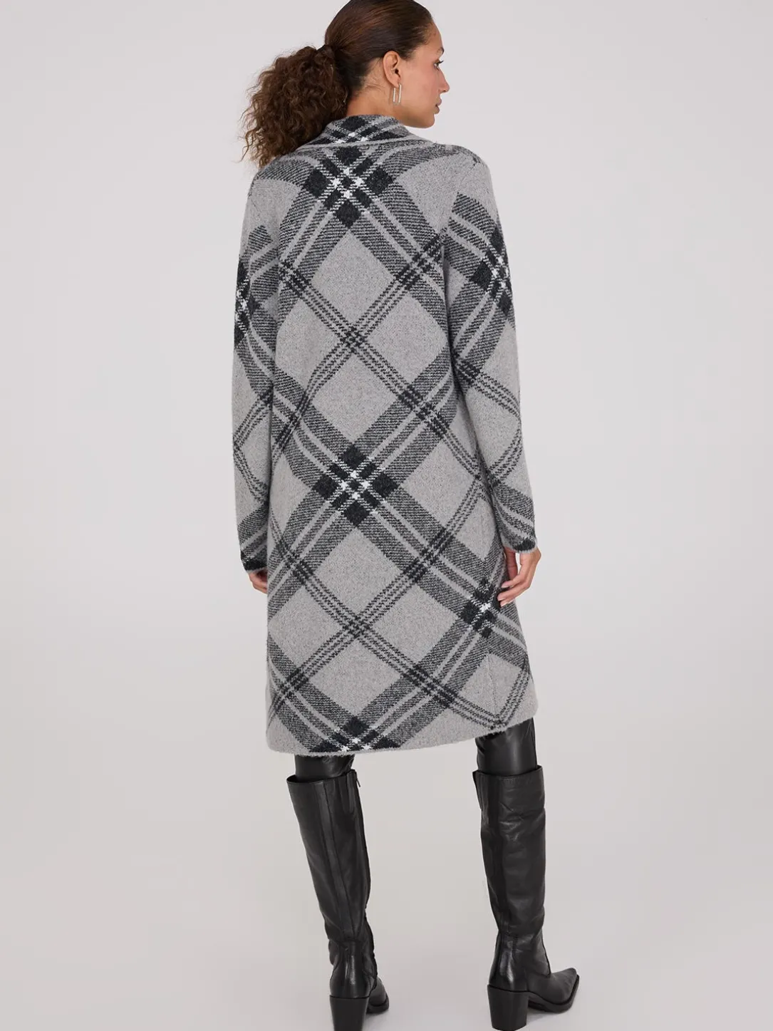 Plaid Notch Collar One-Button Duster