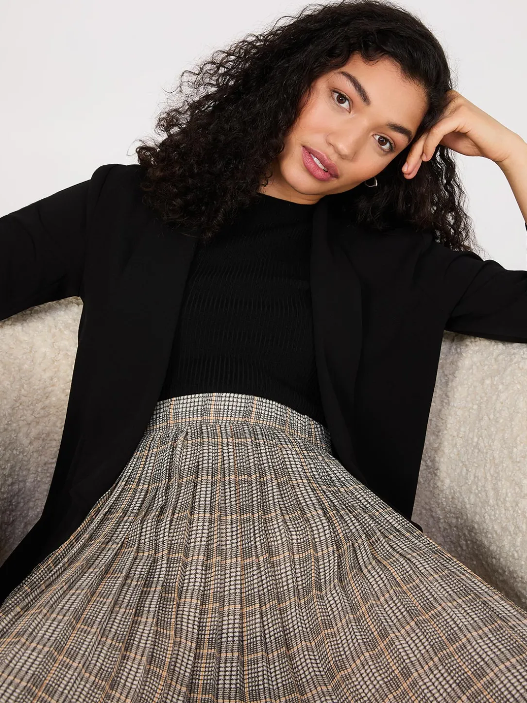 Plaid Pleated Chiffon Skirt