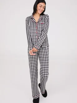 Plaid Print Button-Down Pajama Set