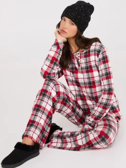Plaid Print Henley Pajama Set