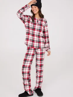 Plaid Print Henley Pajama Set