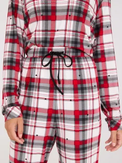 Plaid Print Henley Pajama Set