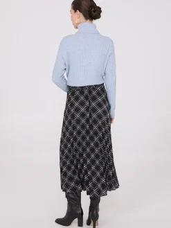 Plaid Print Pleated Midi Skirt