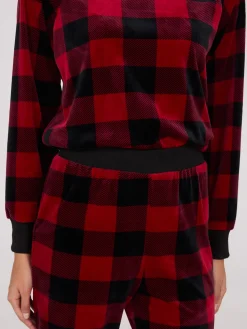 Plaid Print Velour Pajama Set