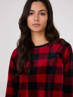 Plaid Print Velour Pajama Set