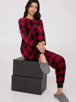 Plaid Print Velour Pajama Set