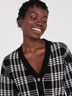 Plaid V-Neck Knit Cardigan
