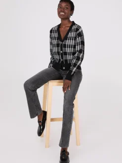 Plaid V-Neck Knit Cardigan