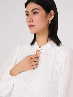 Pleated Chiffon Split Neck Blouse