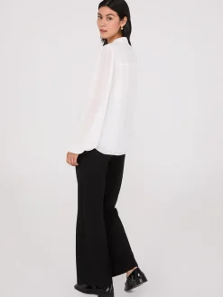 Pleated Chiffon Split Neck Blouse
