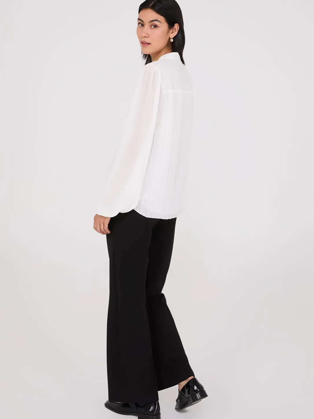 Pleated Chiffon Split Neck Blouse