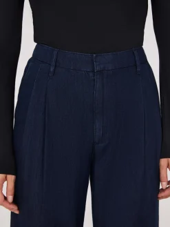 Pleated Wide-Leg Denim Pants