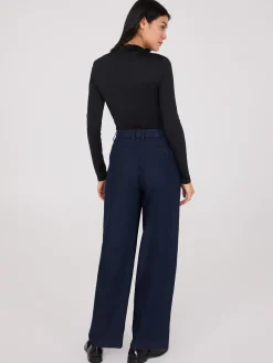 Pleated Wide-Leg Denim Pants