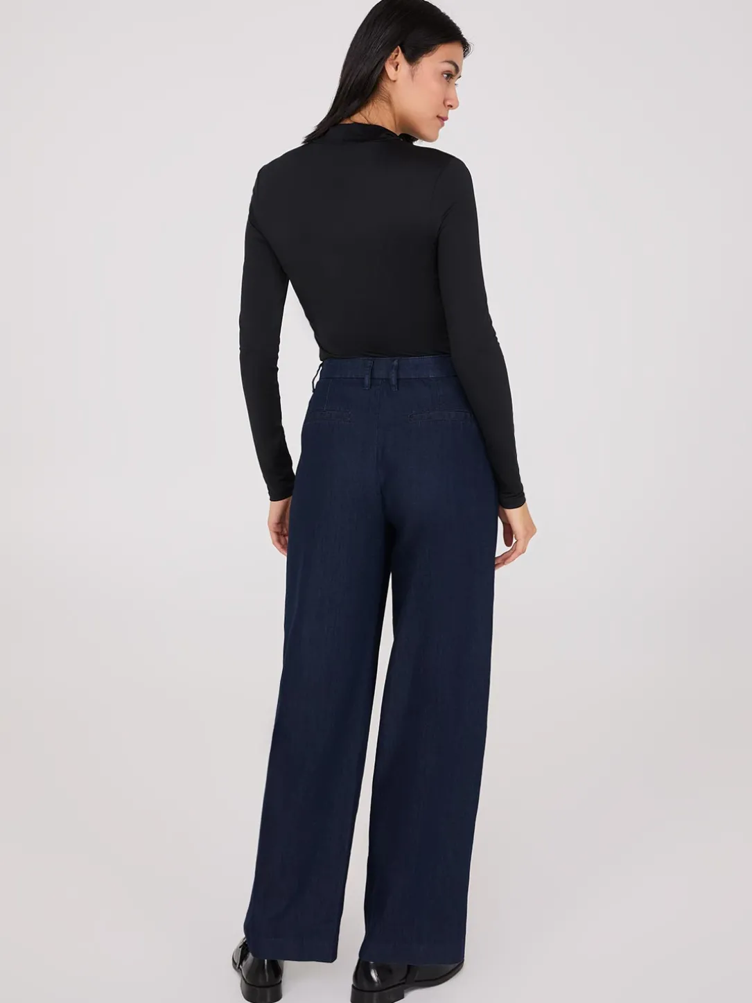 Pleated Wide-Leg Denim Pants