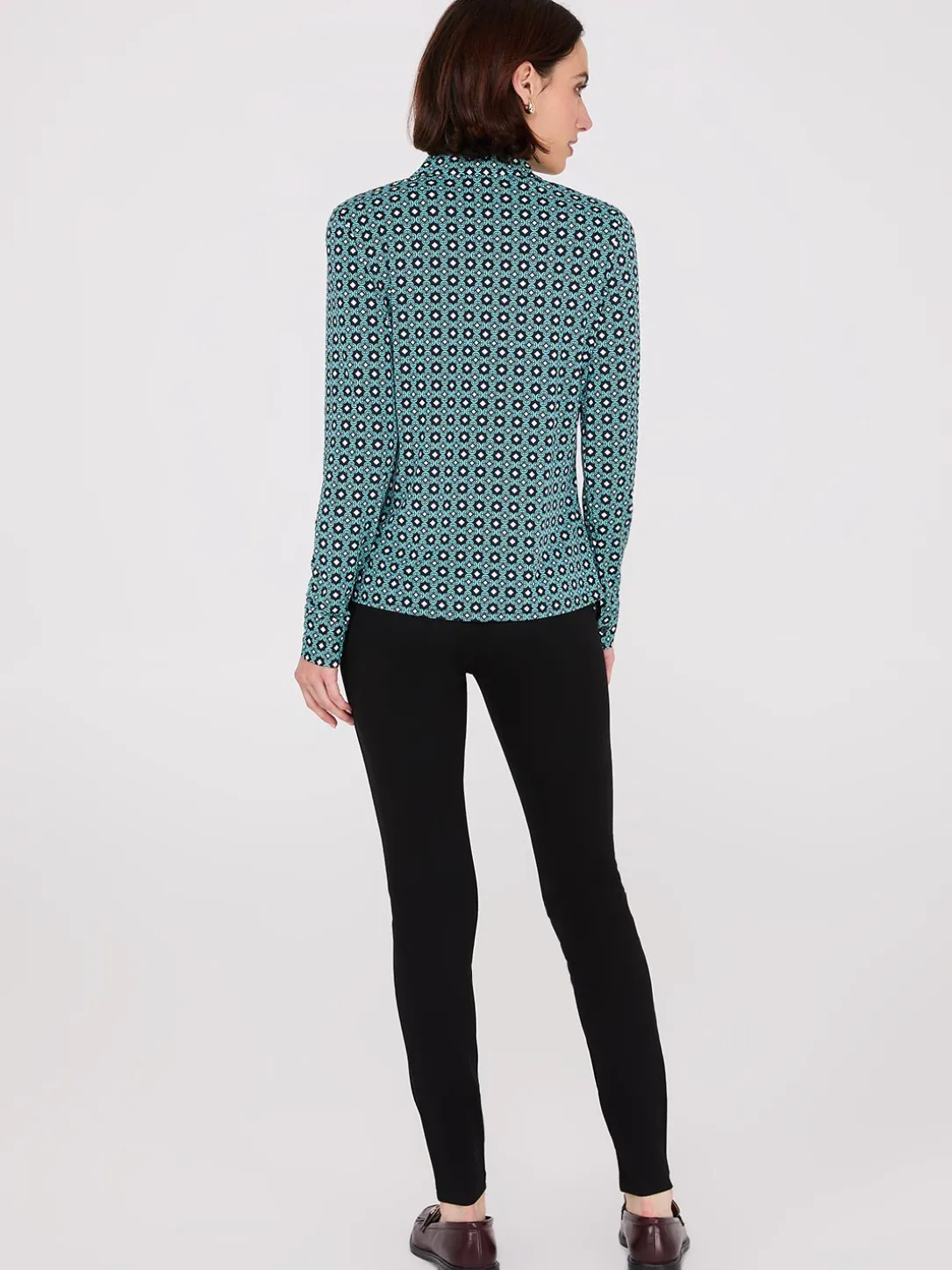 Printed Button-Front Classic Blouse