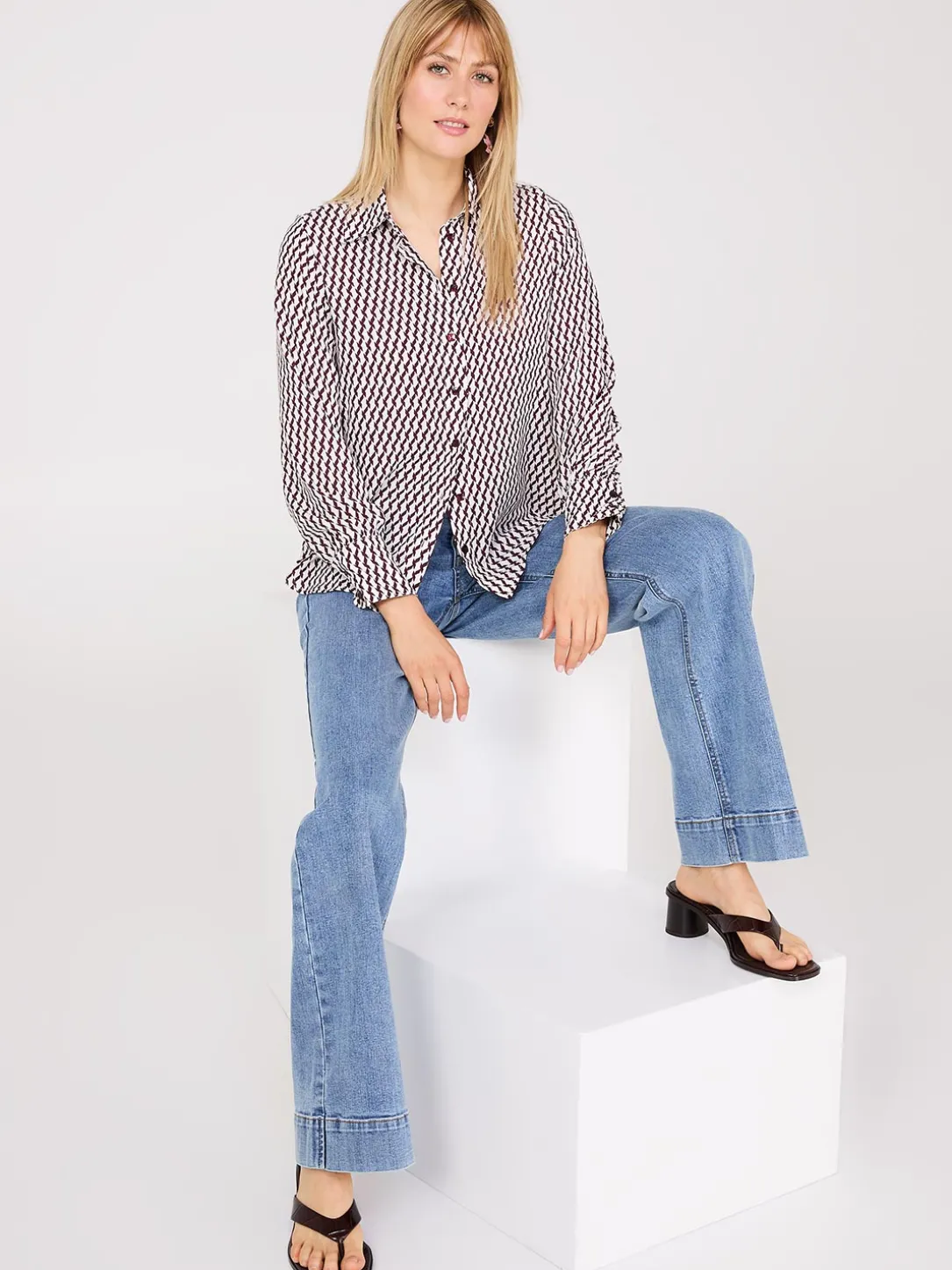 Printed Chiffon Button-Front Blouse