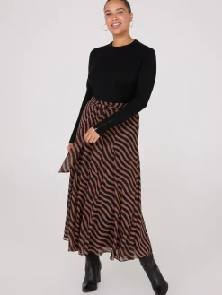 Printed Chiffon Button-Front Skirt
