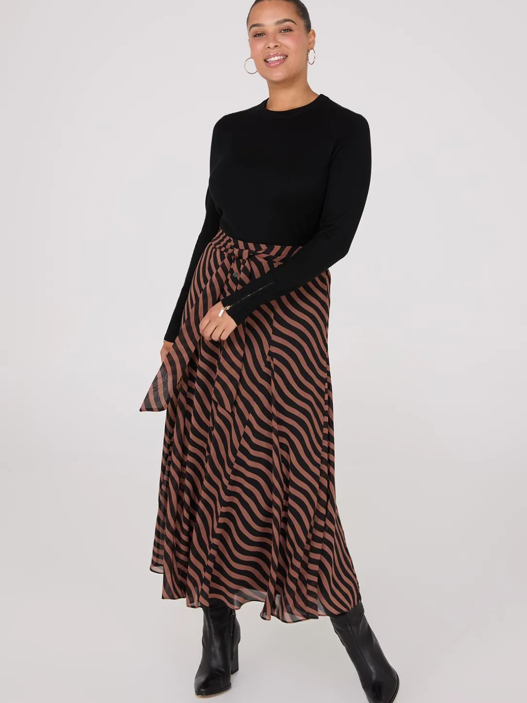 Printed Chiffon Button-Front Skirt