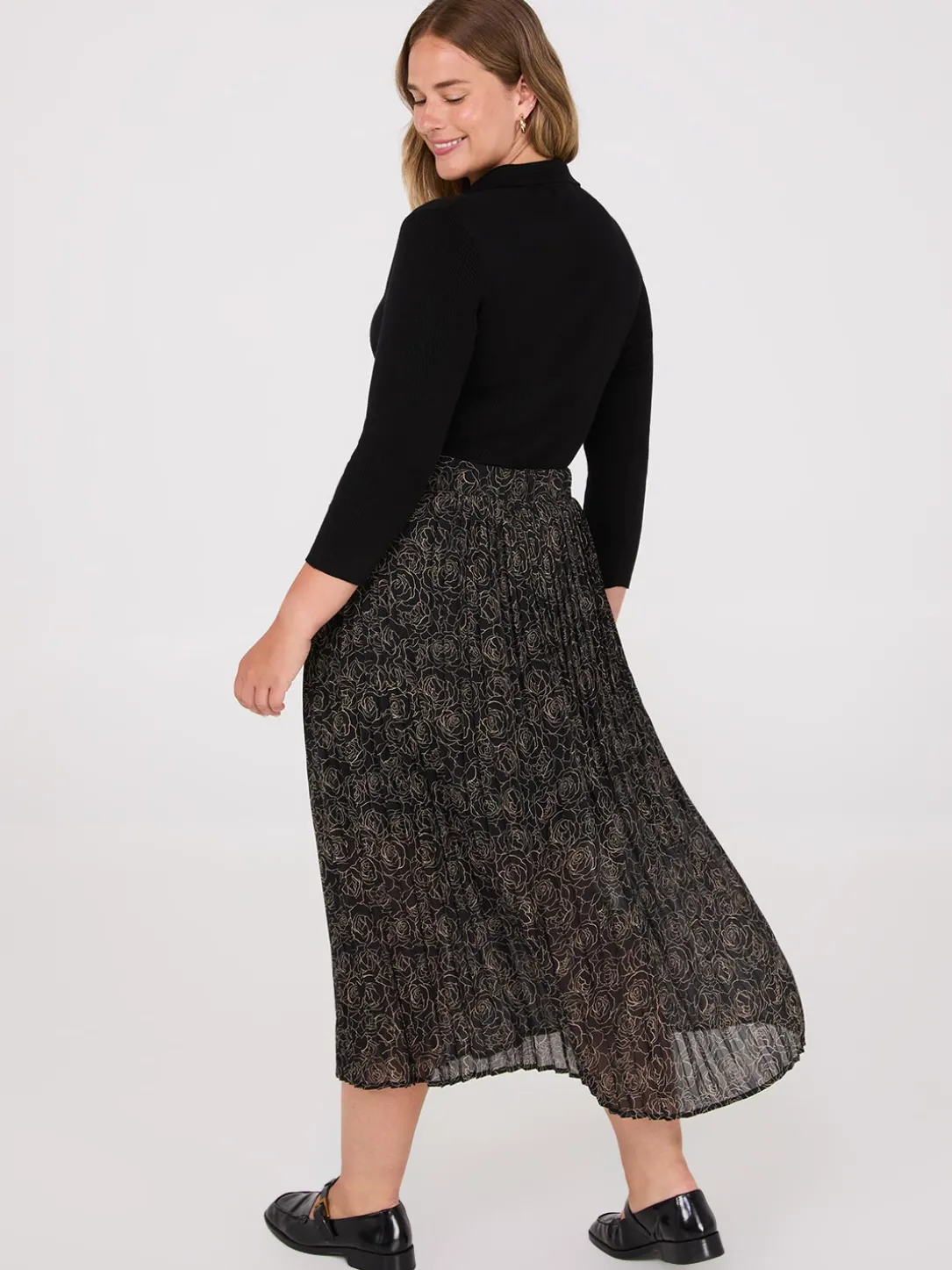 Printed Chiffon Pleated Midi Skirt