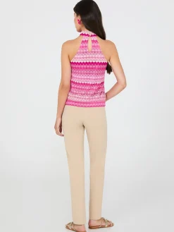 Printed Crochet Halter Neck Top