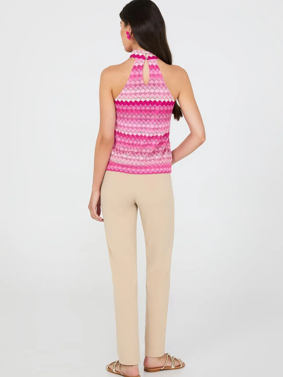 Printed Crochet Halter Neck Top