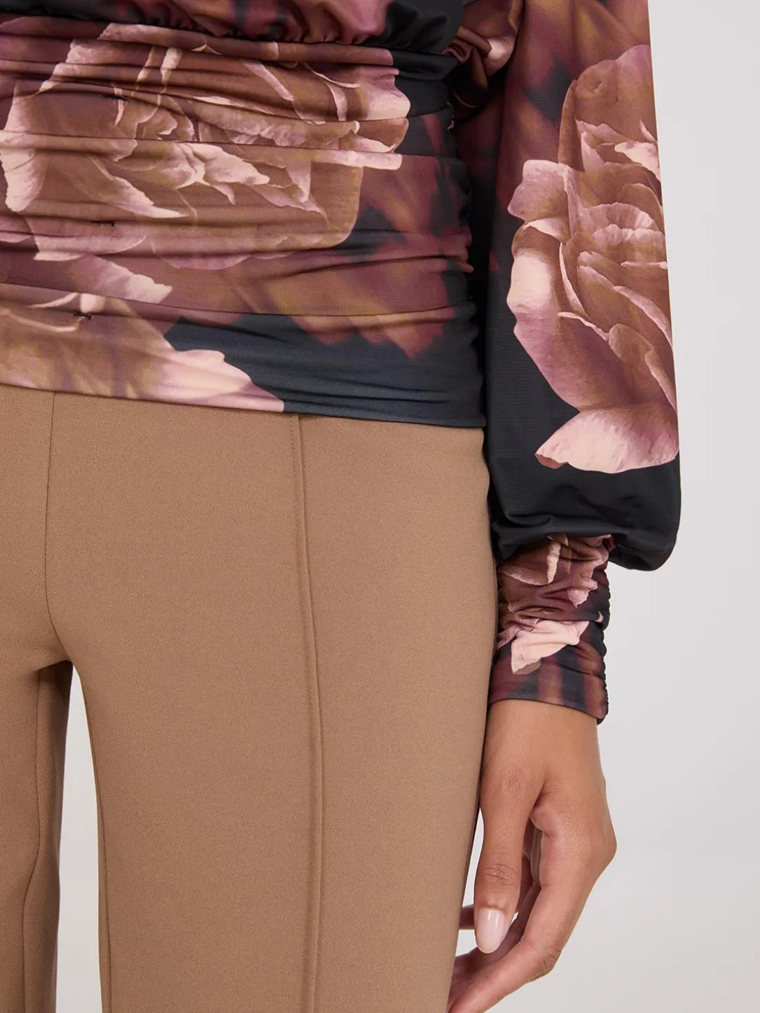 Printed Crossover Top With Ruched Details