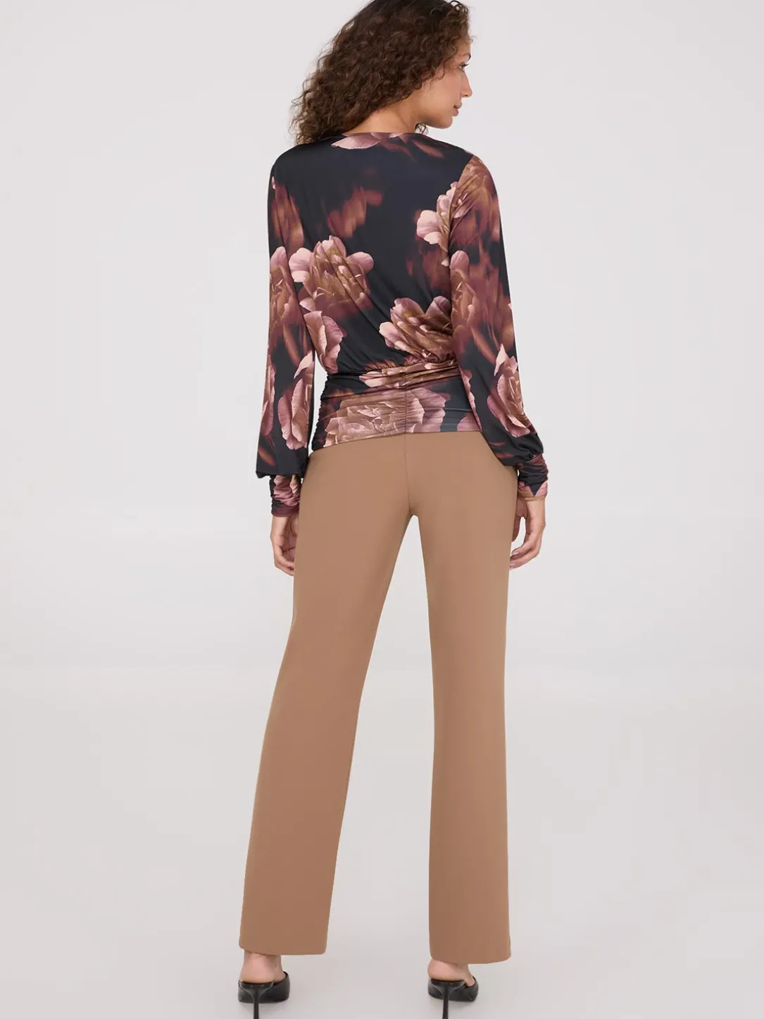 Printed Crossover Top With Ruched Details