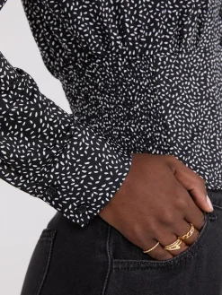 Printed Empire Waist Button-Front Blouse