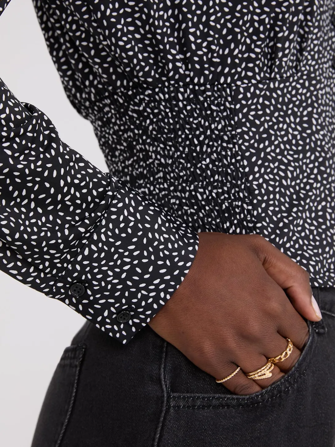 Printed Empire Waist Button-Front Blouse