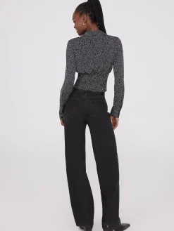 Printed Empire Waist Button-Front Blouse
