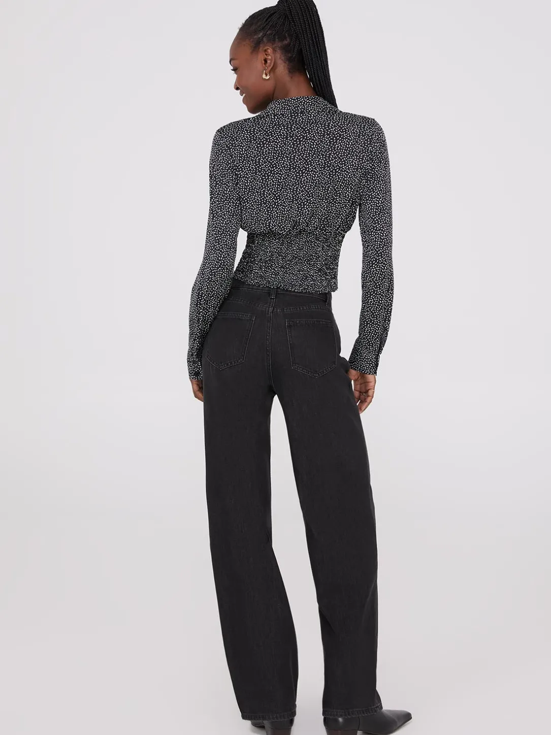 Printed Empire Waist Button-Front Blouse