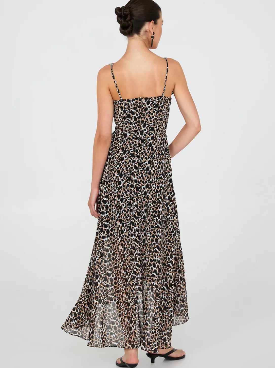 Printed High-Low Midi Dress With Chain Straps