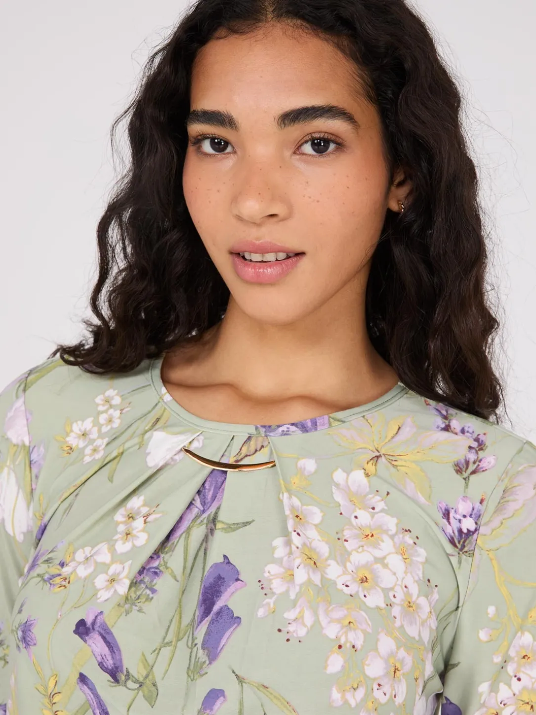 Printed Long Sleeve Top With Metal Detail