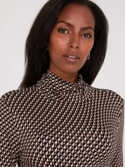 Printed Long Sleeve Turtleneck Top