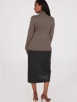 Printed Long Sleeve Turtleneck Top
