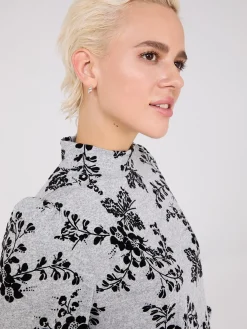 Printed Melange Mock Neck Top