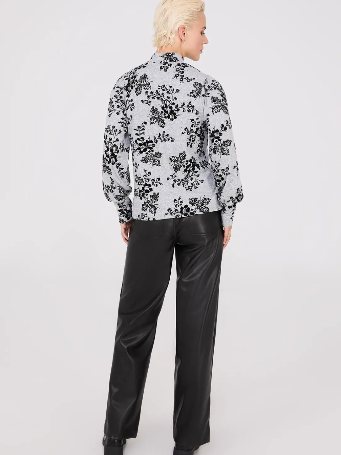Printed Melange Mock Neck Top
