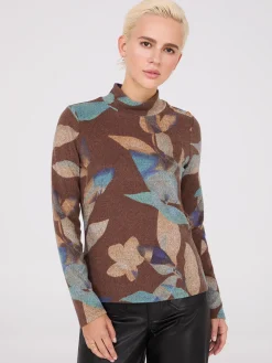 Printed Mock Neck Top With Button Details