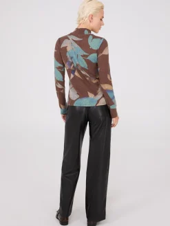 Printed Mock Neck Top With Button Details
