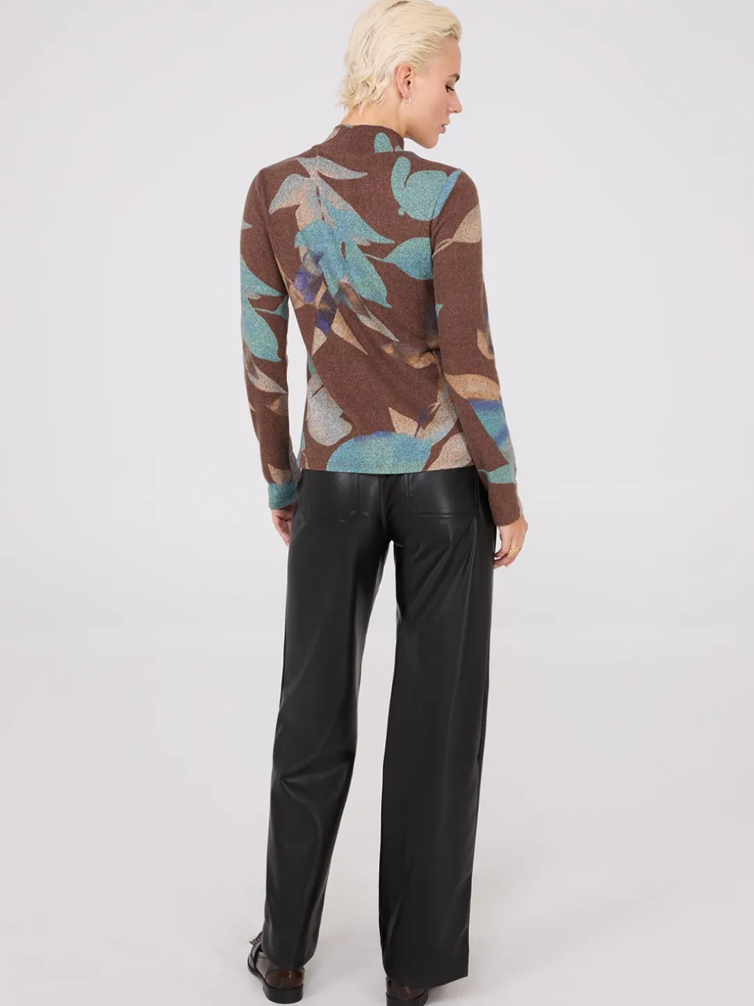 Printed Mock Neck Top With Button Details