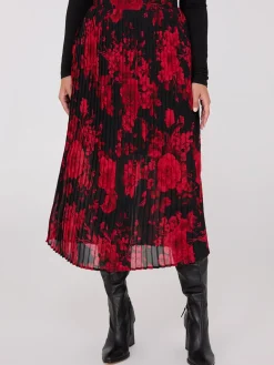 Printed Pleated Chiffon Midi Skirt