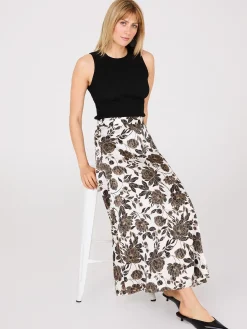 Printed Satin A-Line Skirt