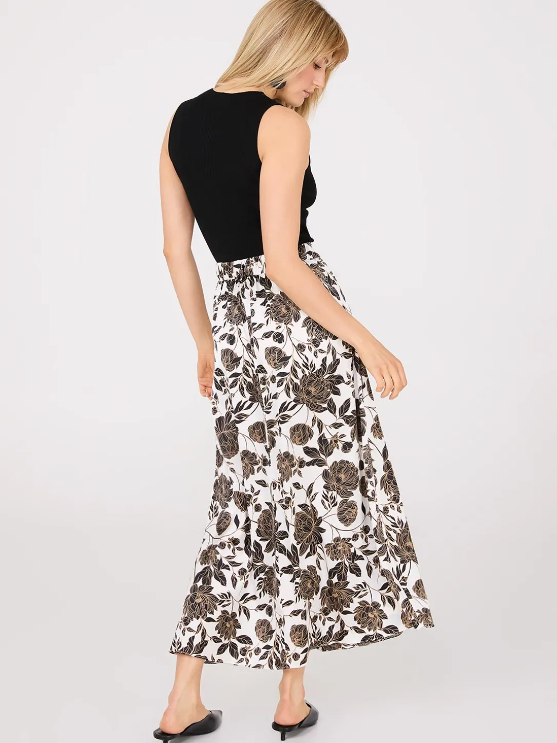 Printed Satin A-Line Skirt
