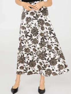 Printed Satin A-Line Skirt