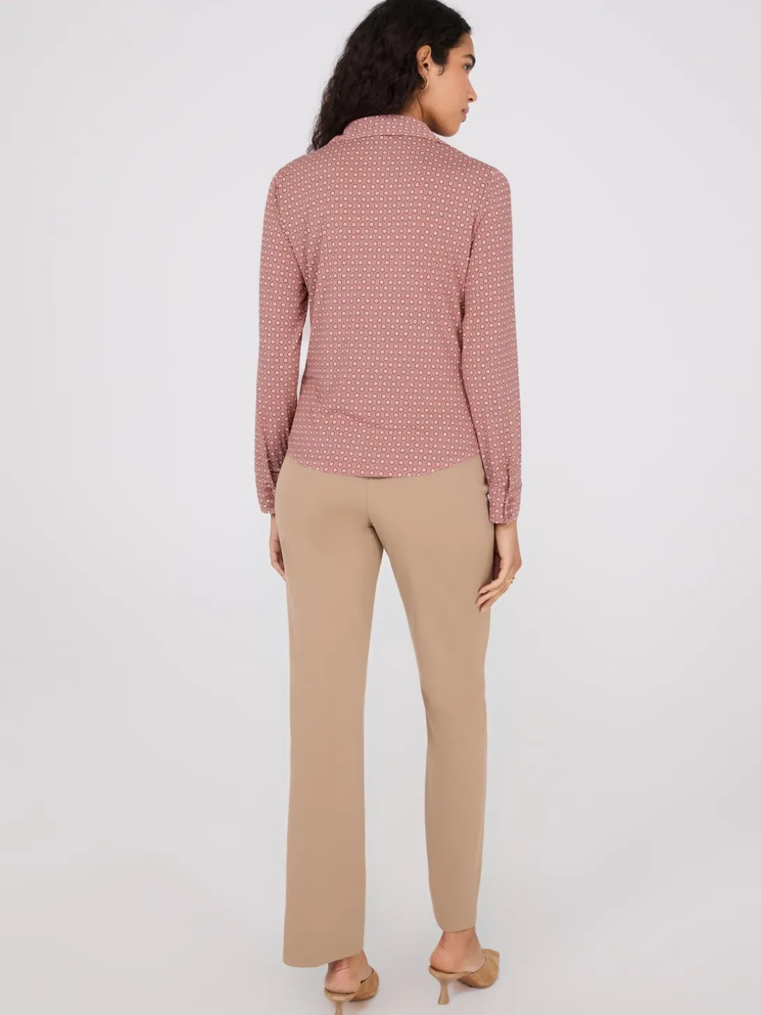 Printed Split Neck Button-Down Blouse