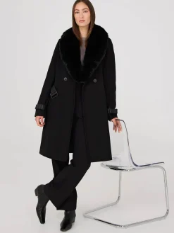 Removable Faux Fur Collar Wrap Coat