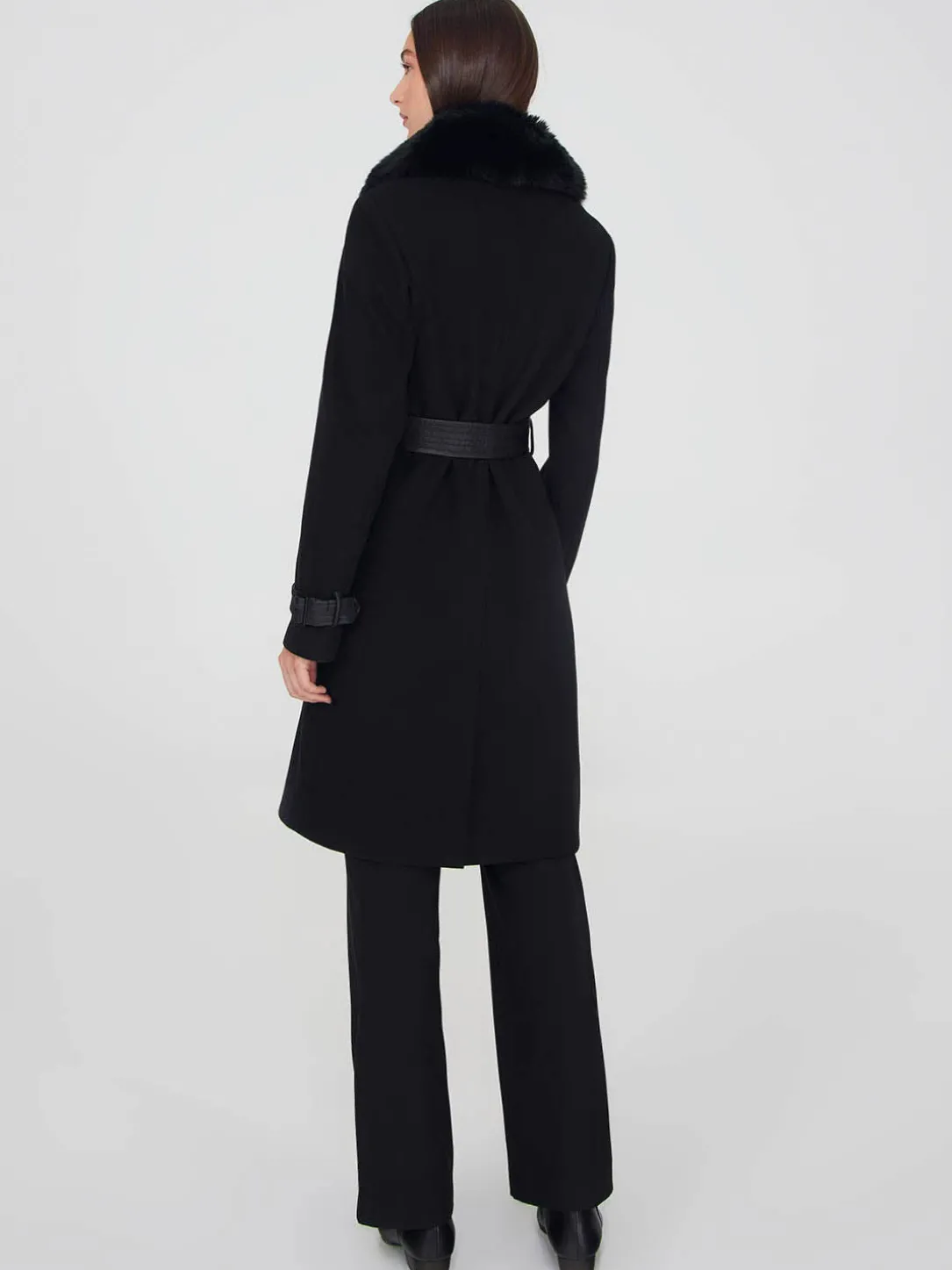 Removable Faux Fur Collar Wrap Coat