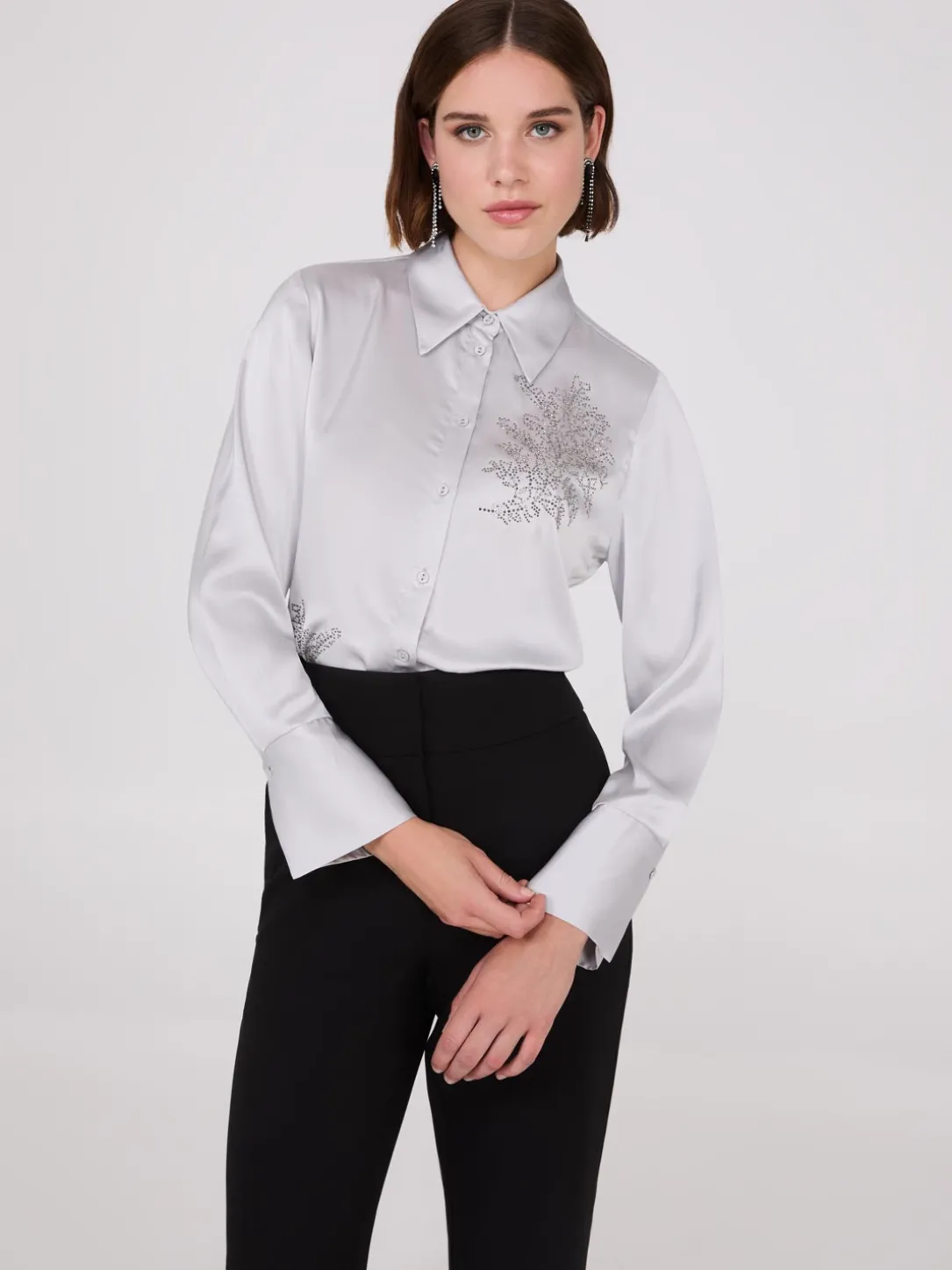 Rhinestone Embellished Button-Front Blouse