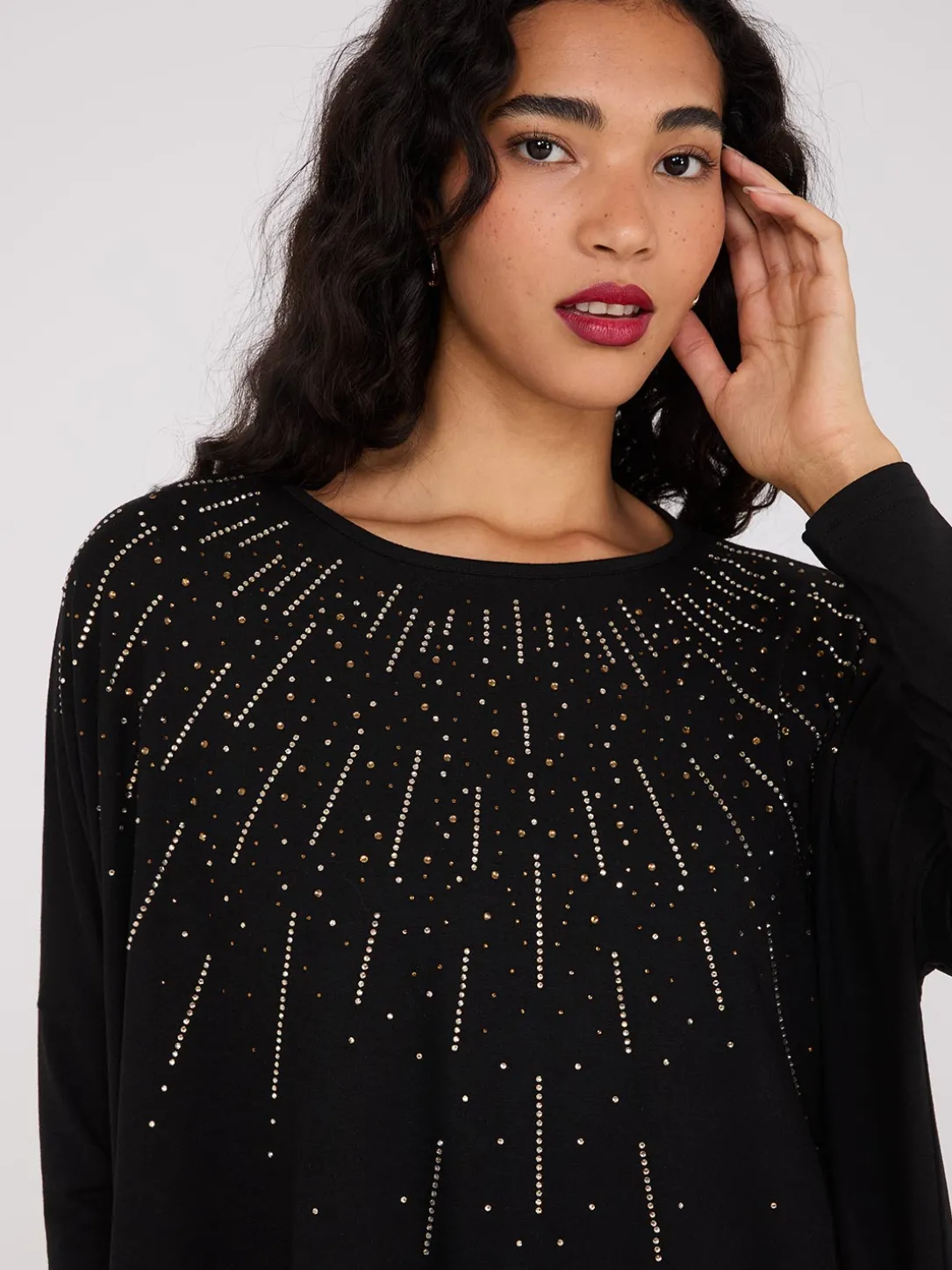 Rhinestone Handkerchief Hem Tunic Top