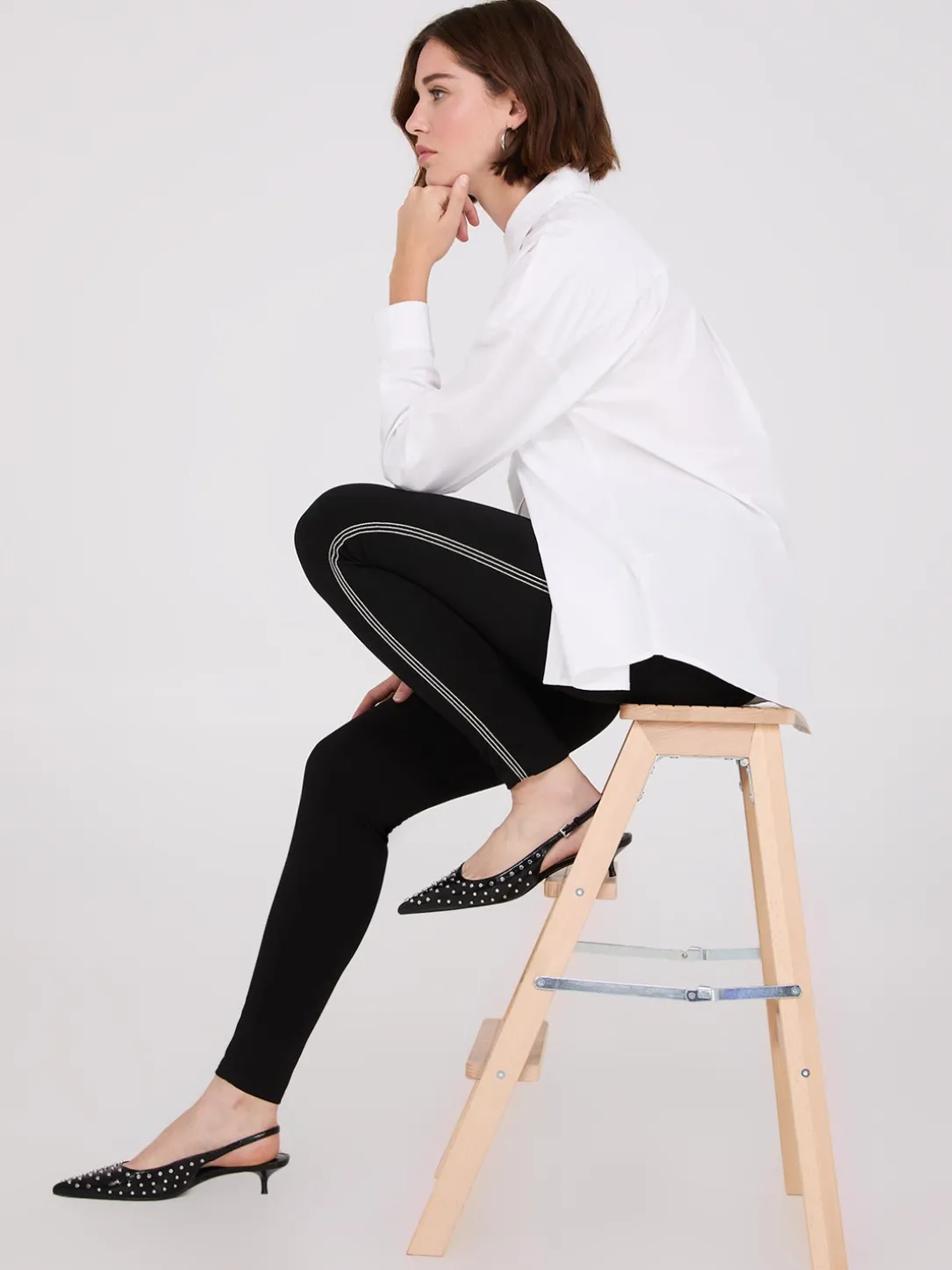 Rhinestone Side Trim Skinny Leg Pants